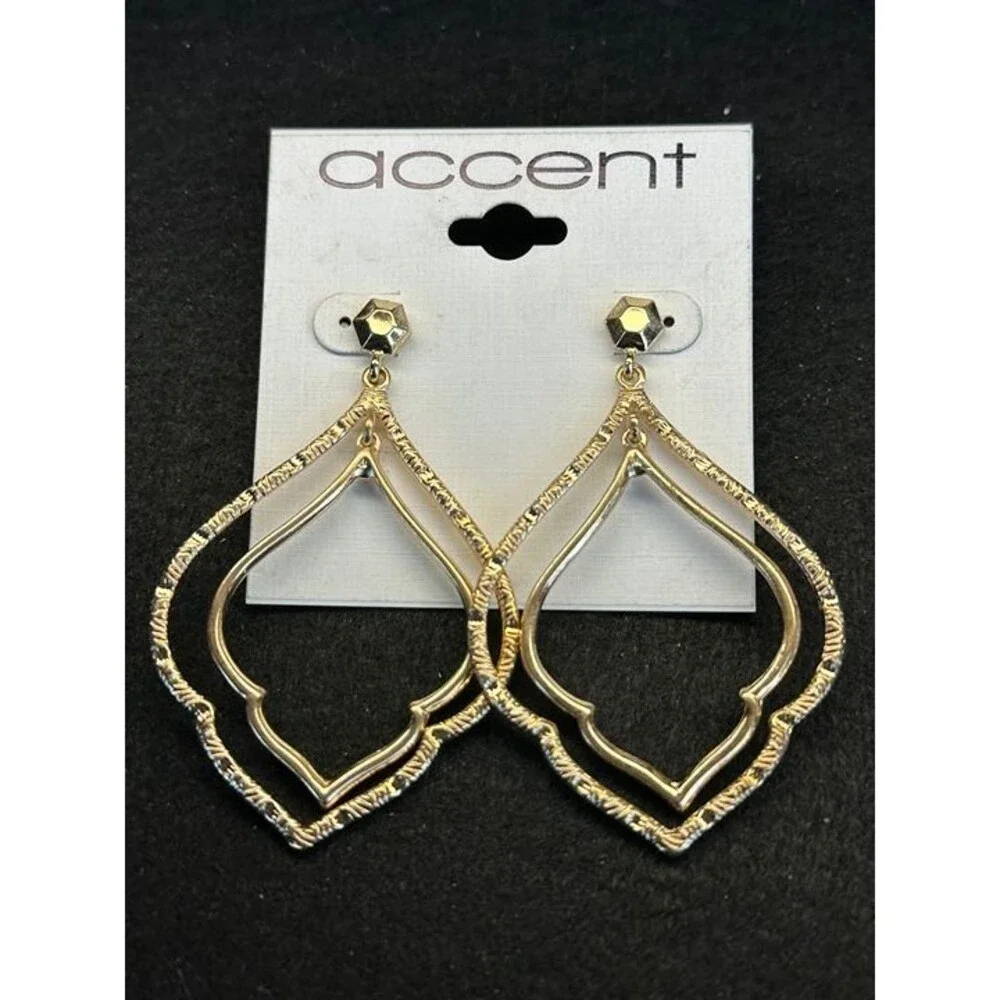 Accent Gold Moroccan Double Hoop Dangle Earrings Boho NWT New Jewelry Gift